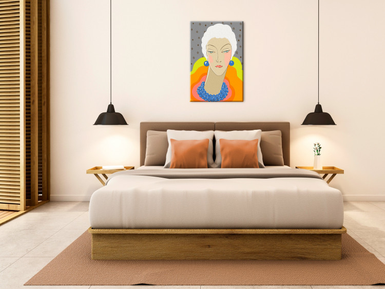 Cuadro numerado para pintar Extravagant Woman - Portrait of an Elegant Person, White Hair, Colorful Collar 144130 additionalImage 2