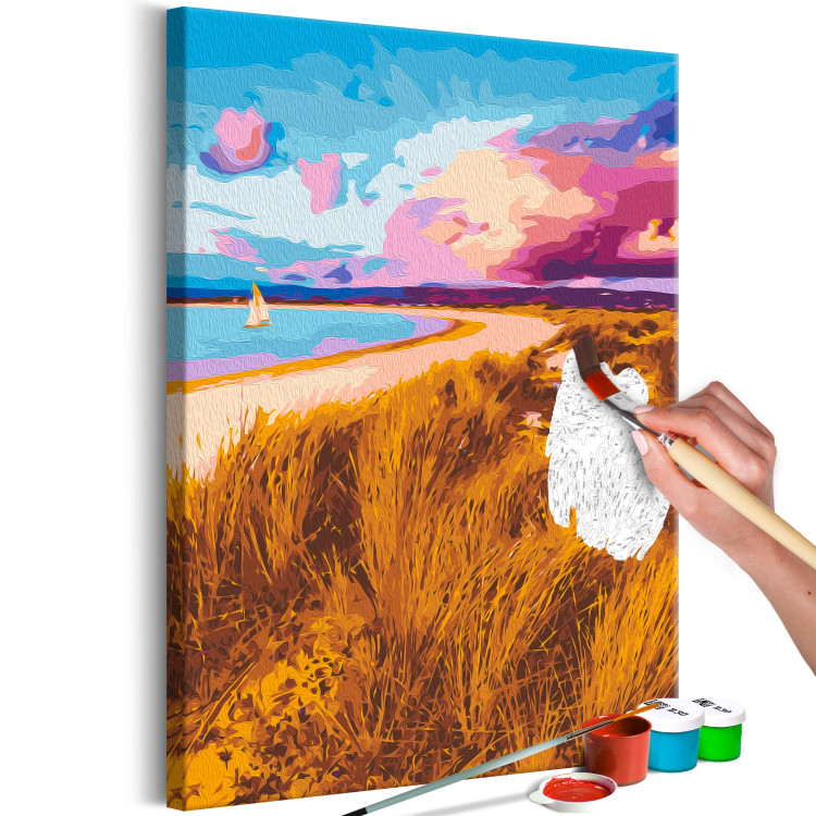 Cuadro numerado para pintar Golden Grasses - Ionian Sea Beach, Pink Clouds and a Sailboat 144530 additionalImage 3