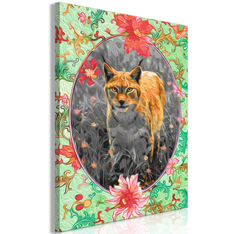 Cuadro para pintar por números Stately Lynx - Portrait of a Wild Cat in the Light of the Evening Sun and Flowers 146550 additionalImage 4
