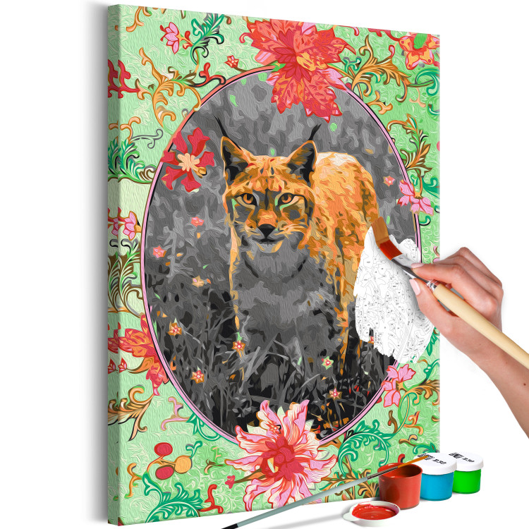 Cuadro para pintar por números Stately Lynx - Portrait of a Wild Cat in the Light of the Evening Sun and Flowers 146550 additionalImage 3
