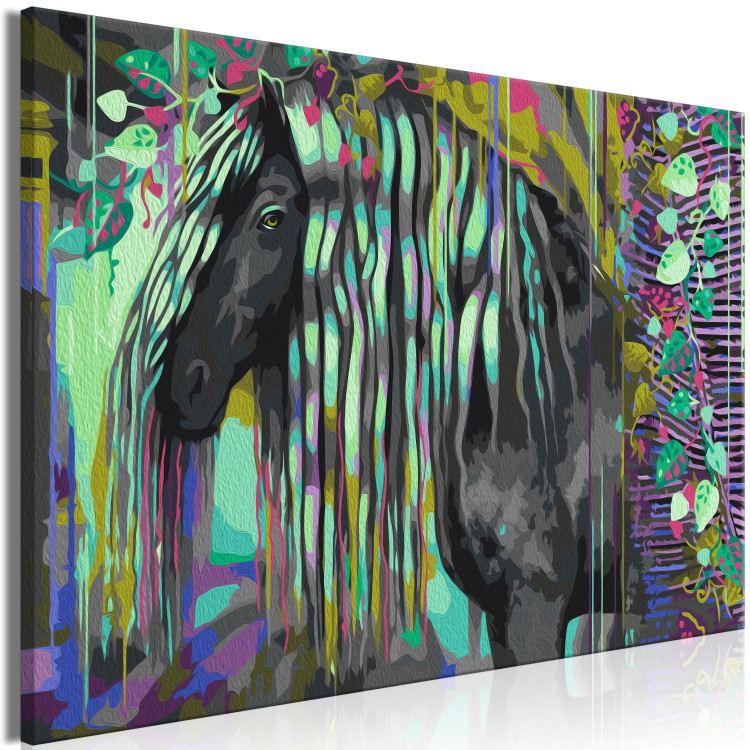 Cuadro numerado para pintar Dark Beauty - Long Haired Horse on an Abstract Colored Background 144080 additionalImage 5
