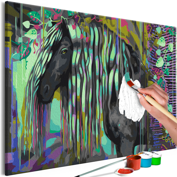 Cuadro numerado para pintar Dark Beauty - Long Haired Horse on an Abstract Colored Background 144080 additionalImage 3