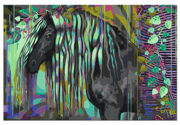 Cuadro numerado para pintar Dark Beauty - Long Haired Horse on an Abstract Colored Background 144080 additionalImage 4