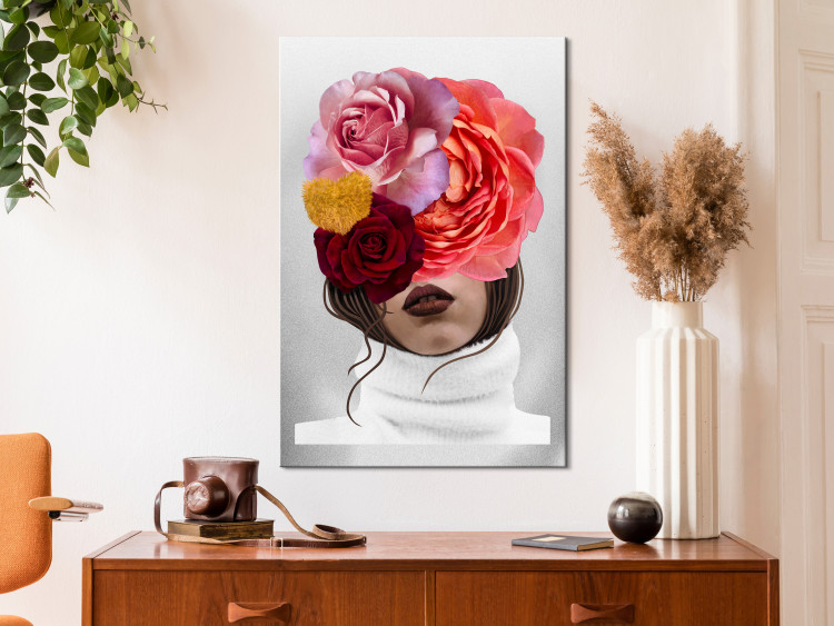 Cuadro decorativo Peonías y rosas cubriendo el rostro de una mujer - retrato abstracto 127790 additionalImage 3