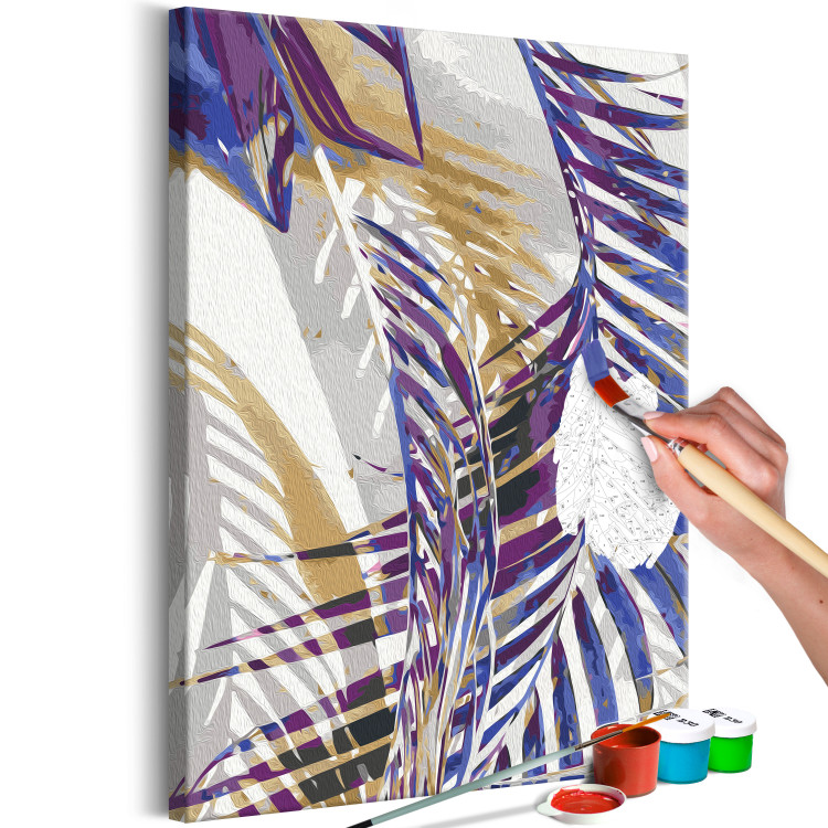 Cuadro para pintar con números Windy Morning - Delicate Purple Palm Branches on a Gray Background 146201 additionalImage 7