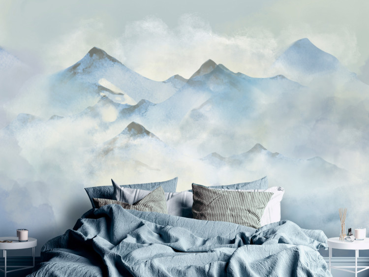 Fotomural decorativo Invierno en montañas - paisaje de picos cubiertos de nieve y niebla 138831