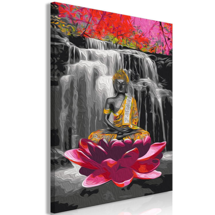  Dibujo para pintar con números Buddha with a Lotus - Meditating Figure in Front of a Waterfall and Pink Trees 146541 additionalImage 6