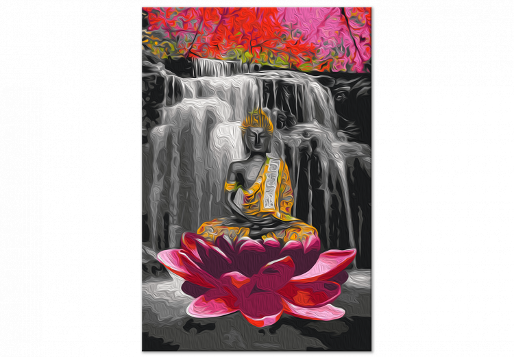  Dibujo para pintar con números Buddha with a Lotus - Meditating Figure in Front of a Waterfall and Pink Trees 146541 additionalImage 4