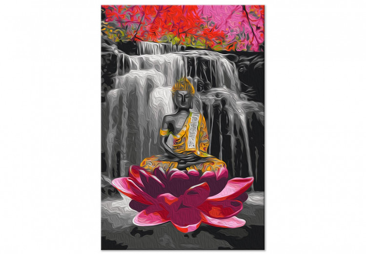  Dibujo para pintar con números Buddha with a Lotus - Meditating Figure in Front of a Waterfall and Pink Trees 146541 additionalImage 3