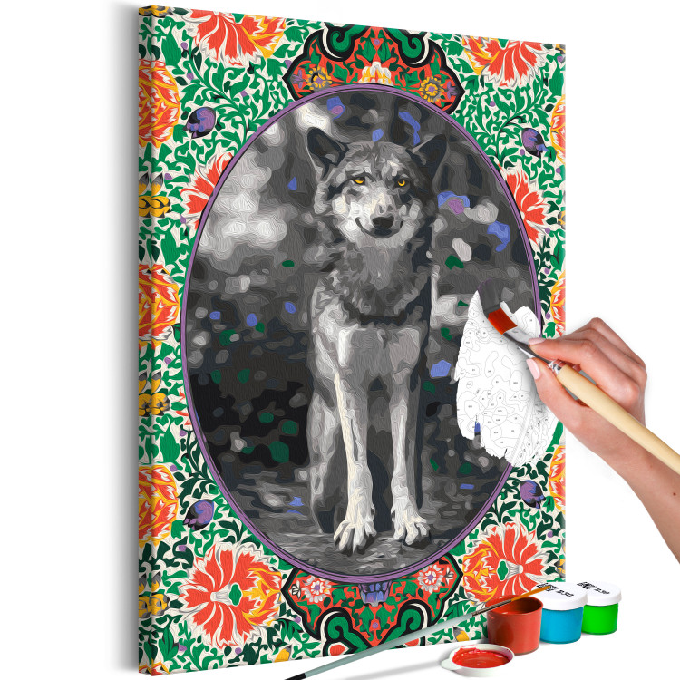  Dibujo para pintar con números Gray Wolf - Portrait of a Wild Dog in the Forest against a Background of Flowers 146551 additionalImage 6