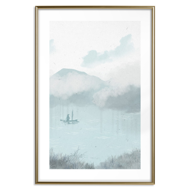 Póster Fishing in the Morning - Small Boat Against the Background of Misty Mountains 146132 additionalImage 26