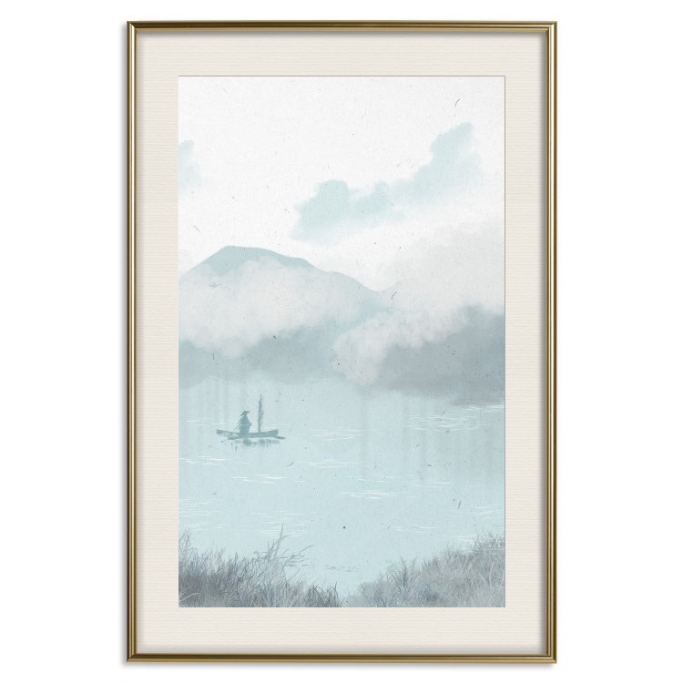 Póster Fishing in the Morning - Small Boat Against the Background of Misty Mountains 146132 additionalImage 27