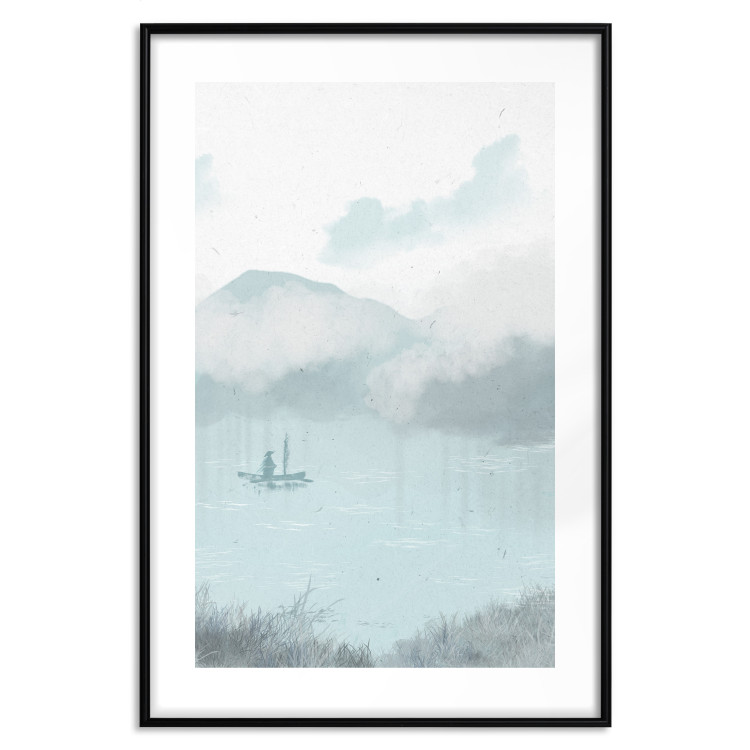 Póster Fishing in the Morning - Small Boat Against the Background of Misty Mountains 146132 additionalImage 25