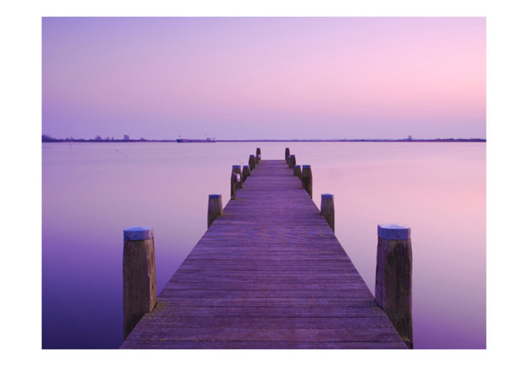 Fotomural Atardecer violeta - paisaje tranquilo de lago con muelle en el centro 60252 additionalImage 1