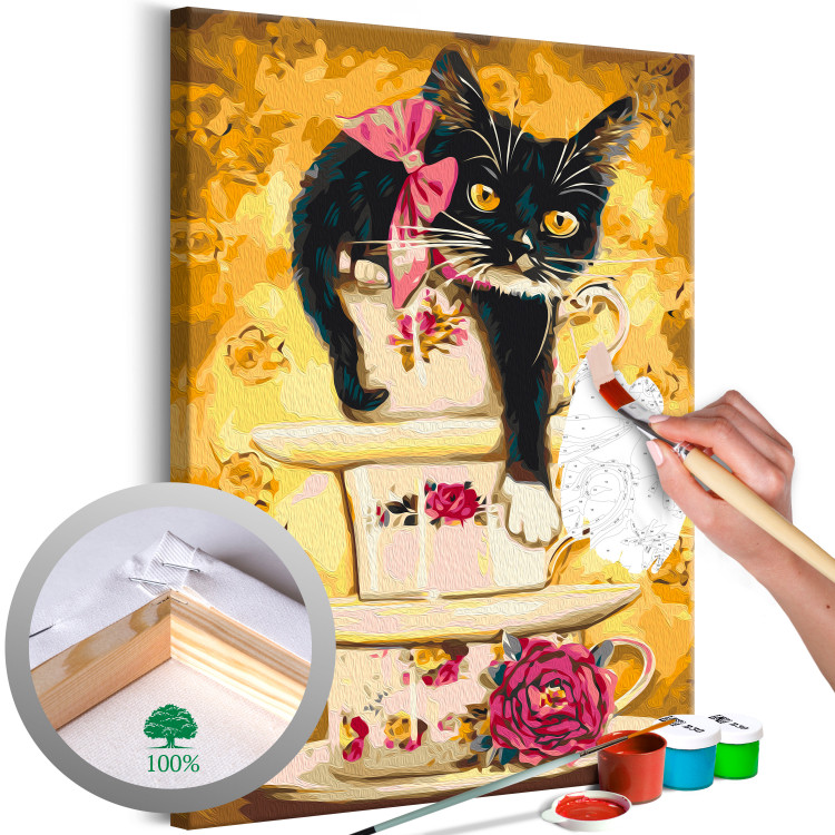 Cuadro numerado para pintar Tea Kitten - Tea Cups With Flowers and Rose 144523