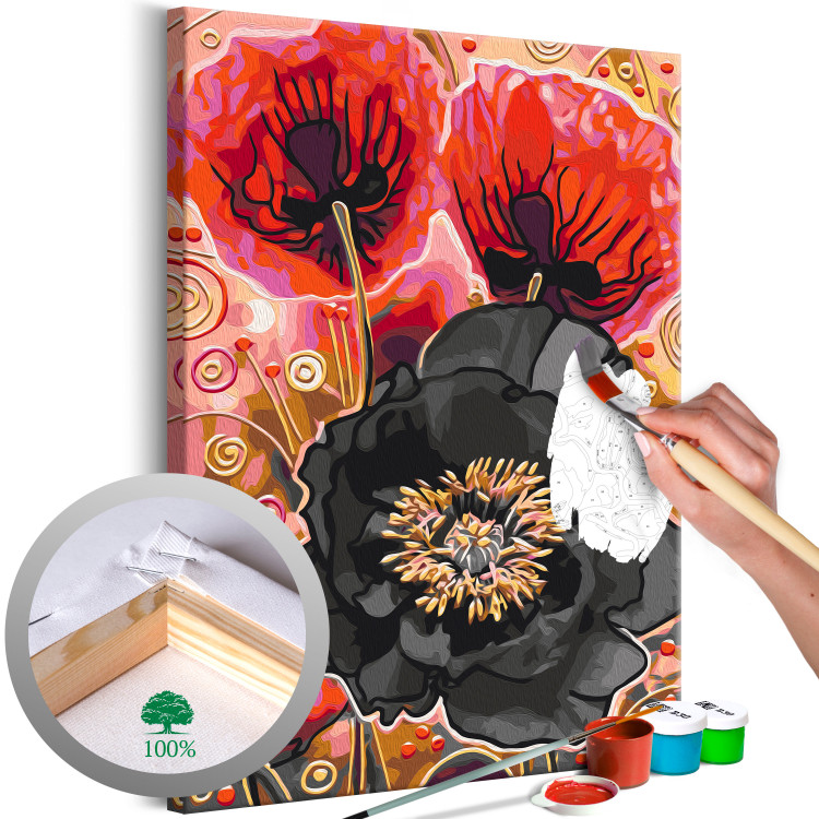 Cuadro numerado para pintar Blooming Poppies - Three Flowers and Black, Red and Gold Accessories 144143