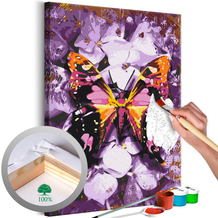 Cuadro para pintar por números Harmony - Purple Butterfly on a Background of Purple Flower Petals 146543