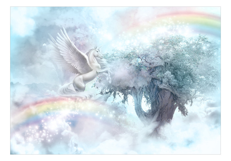 Fotomural Unicorn and Magic Tree - Blue and Rainbow Land in the Clouds 148543 additionalImage 1