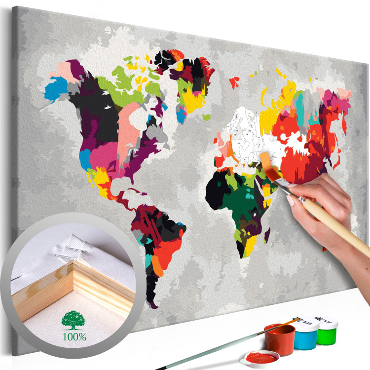  Dibujo para pintar con números Mapa del mundo (colores llamativos) 107483