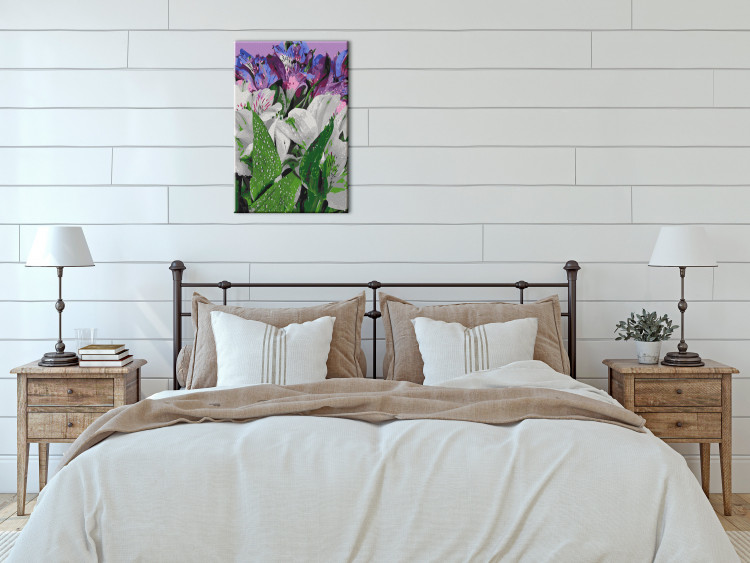 Cuadro para pintar por números Wild Tulips - Blooming White and Purple Flowers, Green Leaves 146204 additionalImage 2