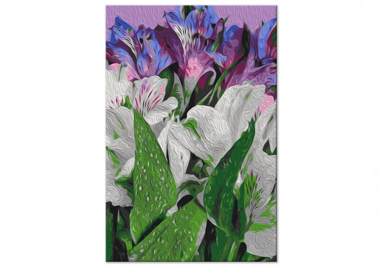 Cuadro para pintar por números Wild Tulips - Blooming White and Purple Flowers, Green Leaves 146204 additionalImage 4