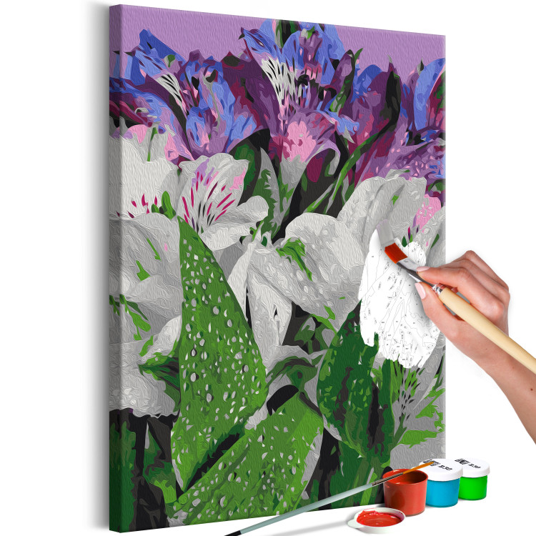 Cuadro para pintar por números Wild Tulips - Blooming White and Purple Flowers, Green Leaves 146204 additionalImage 7