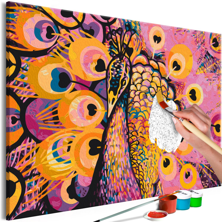 Cuadro para pintar por números Pink Peacock - Warm Colors, Decorative Bird and Hearts 144614 additionalImage 4