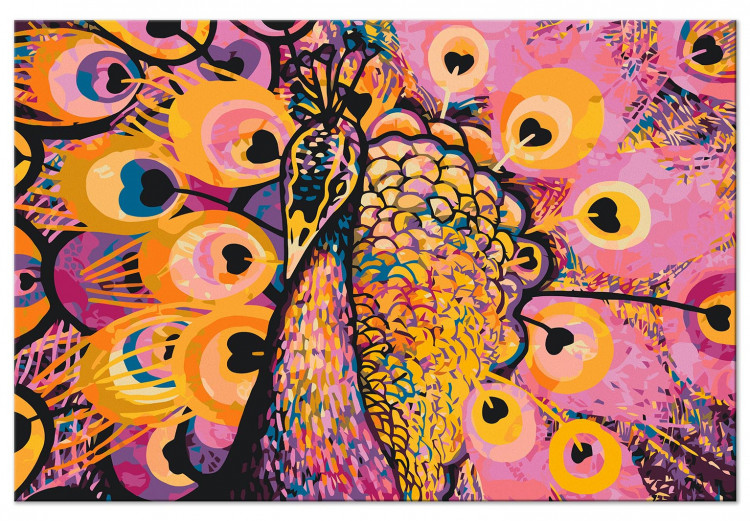 Cuadro para pintar por números Pink Peacock - Warm Colors, Decorative Bird and Hearts 144614 additionalImage 3