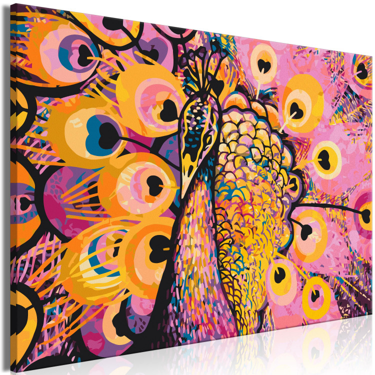 Cuadro para pintar por números Pink Peacock - Warm Colors, Decorative Bird and Hearts 144614 additionalImage 6