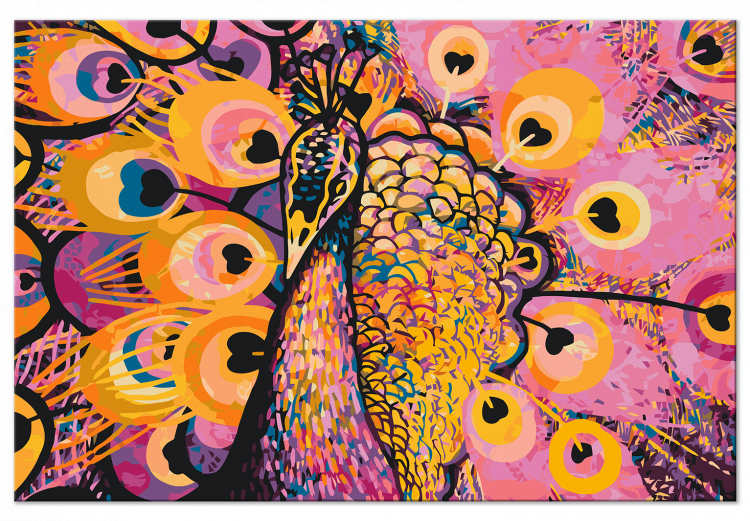 Cuadro para pintar por números Pink Peacock - Warm Colors, Decorative Bird and Hearts 144614 additionalImage 5