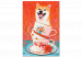 Cuadro numerado para pintar Cheerful Dog - Laughing Shiba and Teacups on a Red Background 144524 additionalThumb 7