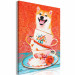 Cuadro numerado para pintar Cheerful Dog - Laughing Shiba and Teacups on a Red Background 144524 additionalThumb 4