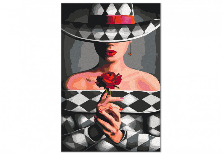  Dibujo para pintar con números Woman With Rose - Fashionable Character, Gray Background and Hat 144134 additionalImage 5