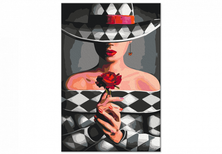  Dibujo para pintar con números Woman With Rose - Fashionable Character, Gray Background and Hat 144134 additionalImage 7