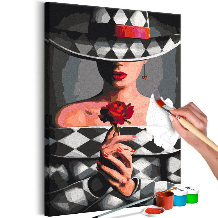  Dibujo para pintar con números Woman With Rose - Fashionable Character, Gray Background and Hat 144134 additionalImage 4