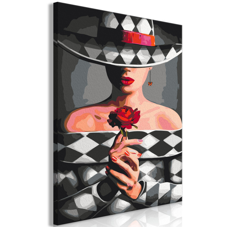  Dibujo para pintar con números Woman With Rose - Fashionable Character, Gray Background and Hat 144134 additionalImage 3