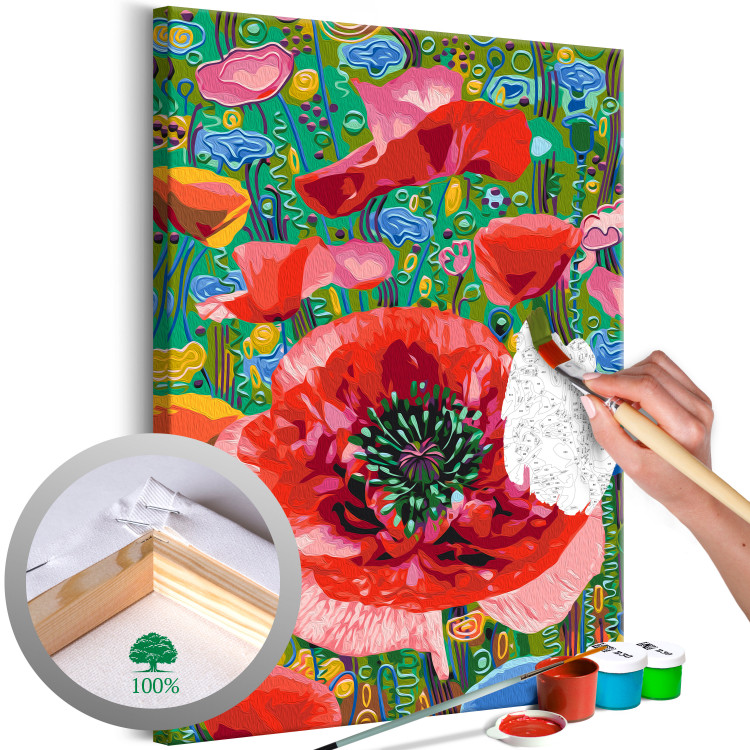  Dibujo para pintar con números Colorful Poppies - Blooming Flowers on a Joyful Decorative Background 144144