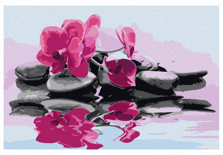 Cuadro para pintar con números Orquídea y piedras zen reflejadas en un espejo del agua 107164 additionalImage 7