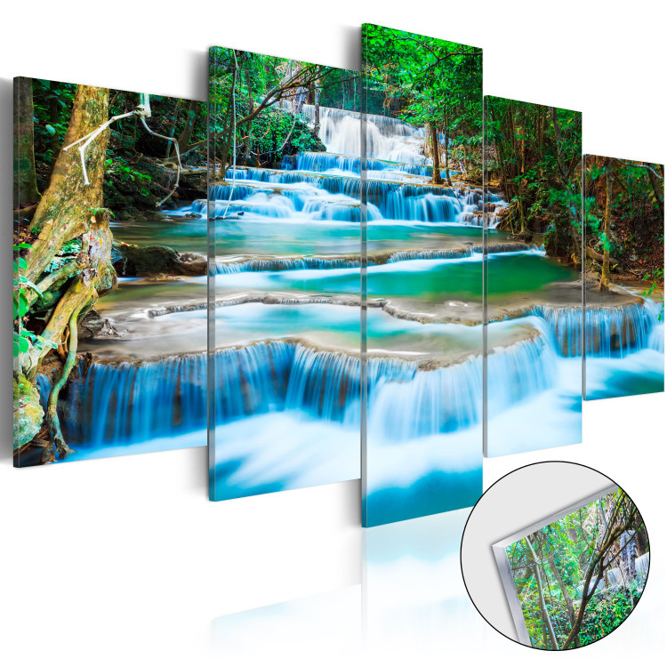 Cuadro en vidrio acrílico Sky-blue Waterfall in Kanchanaburi, Thailand [Glass] 92364