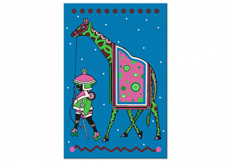 Cuadro para pintar por números Green Giraffe at Night - Tall Animal With a Man Against a Dark Background 144094 additionalImage 3
