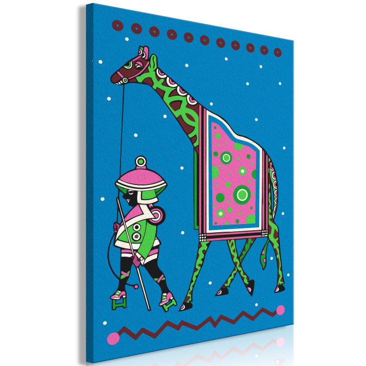 Cuadro para pintar por números Green Giraffe at Night - Tall Animal With a Man Against a Dark Background 144094 additionalImage 7
