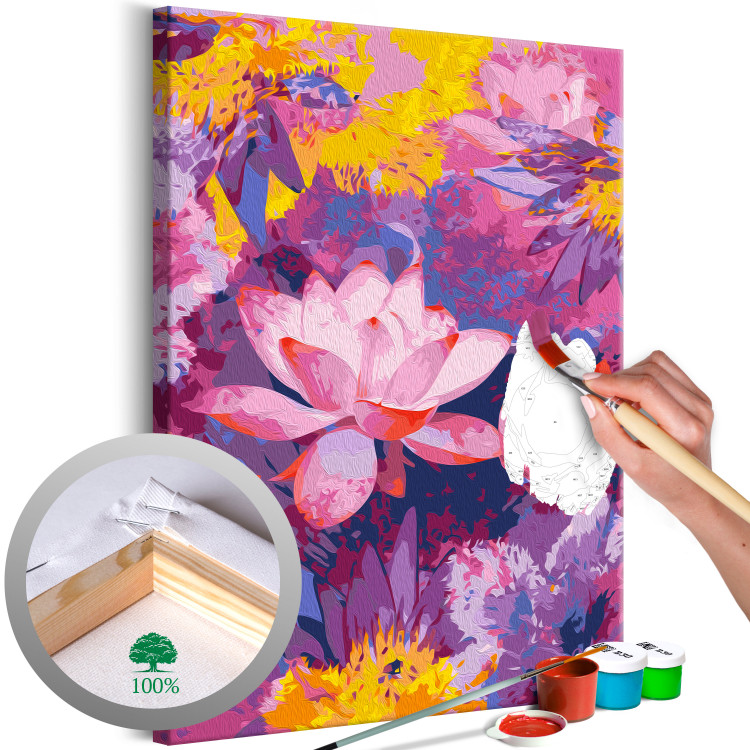 Cuadro para pintar por números Water Lily - Blooming Flowers of Pink, Purple and Yellow Colors 146194