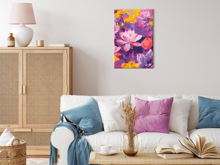 Cuadro para pintar por números Water Lily - Blooming Flowers of Pink, Purple and Yellow Colors 146194 additionalImage 2