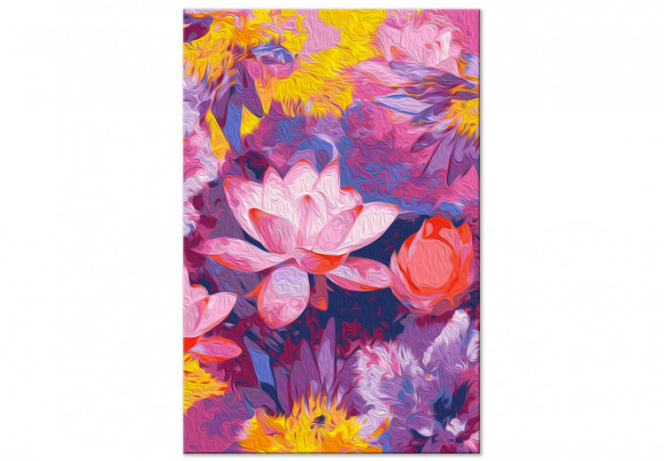Cuadro para pintar por números Water Lily - Blooming Flowers of Pink, Purple and Yellow Colors 146194 additionalImage 3