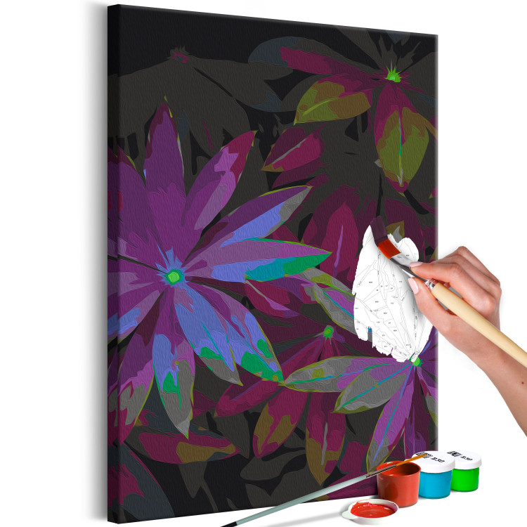Cuadro para pintar con números Tropical Charm - Pointed Leaves in Green, Purple and Burgundy Colors 146205 additionalImage 6