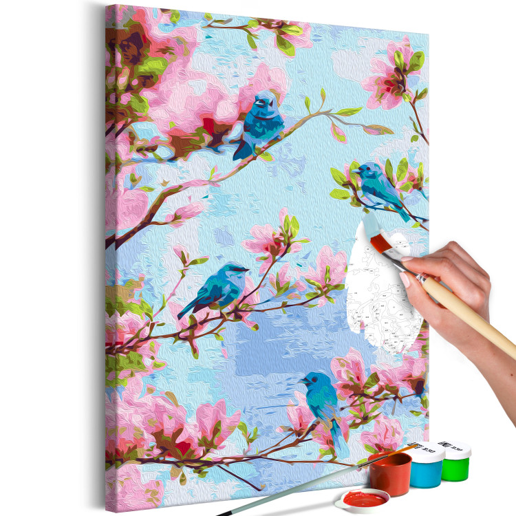 Cuadro para pintar con números Spring Time Songs - Blue Birds Between Cherry Blossoms 144615 additionalImage 7