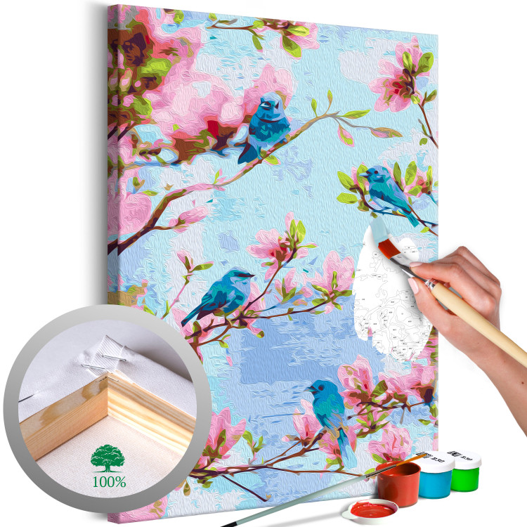 Cuadro para pintar con números Spring Time Songs - Blue Birds Between Cherry Blossoms 144615