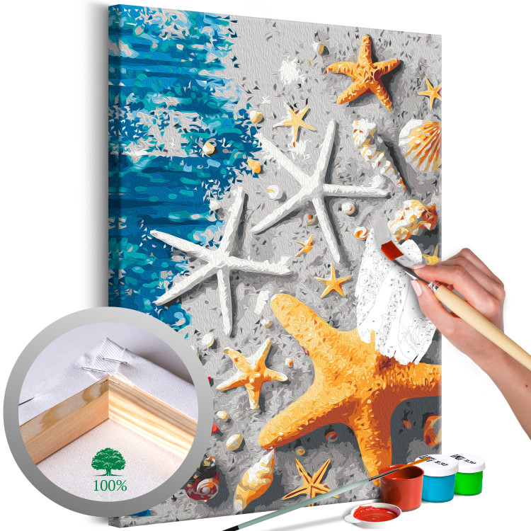 Cuadro para pintar con números Sand and Seashells - Starfish and Sea Elements on Blue Boards 144525