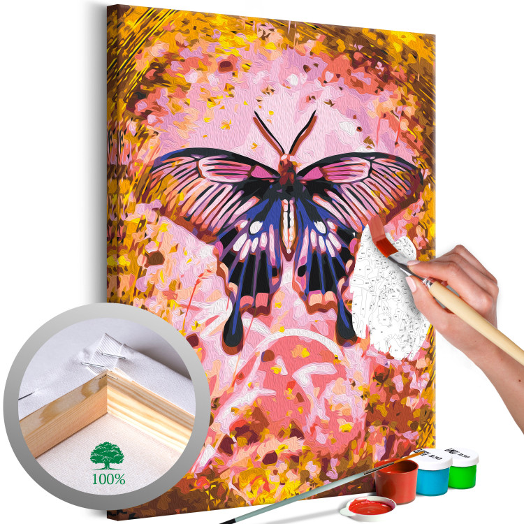 Cuadro numerado para pintar Sweet Pink - Purple Butterfly on a Background of Flowers and Golden Rubs 146546