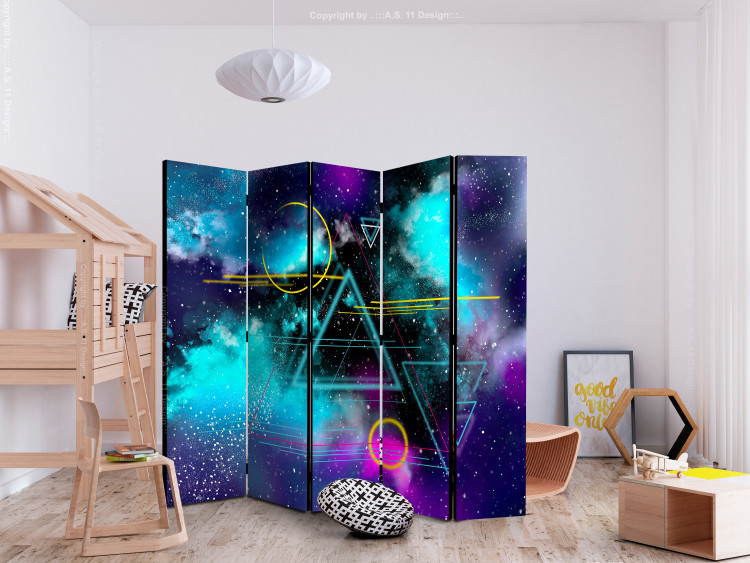 Biombo barato Cosmonaut’s Desktop - Graphics Depicting the Galaxy and Geometric Shapes 146286 additionalImage 4